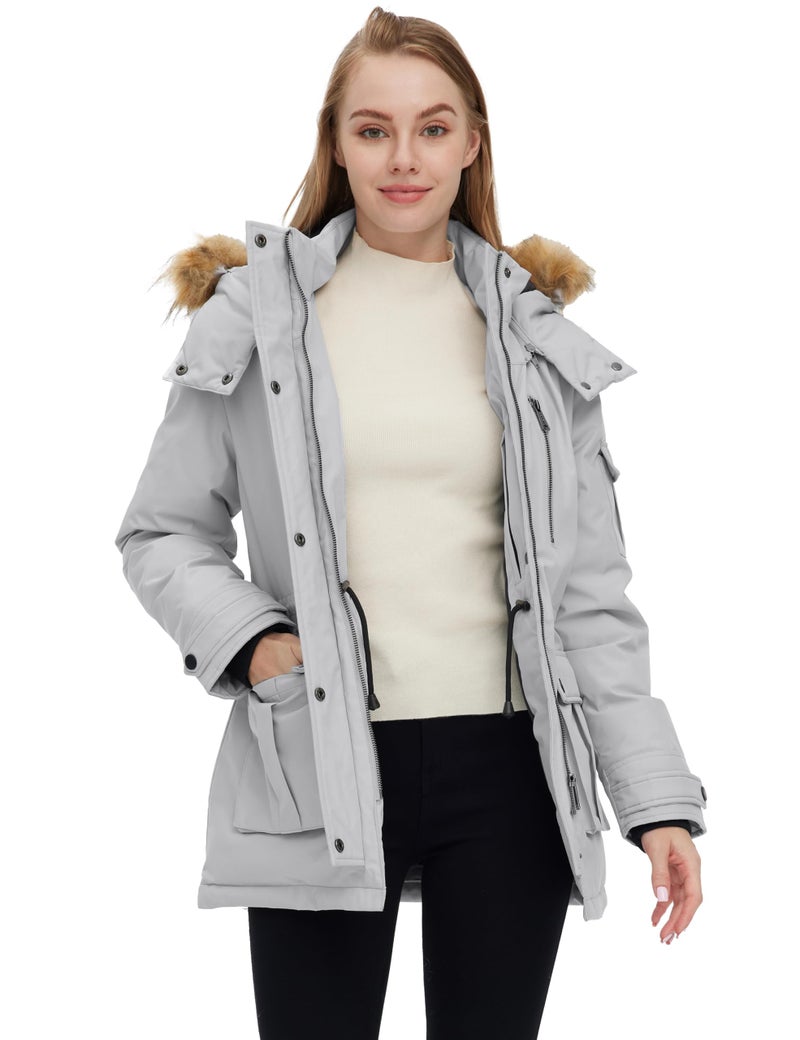 wantdo Women's Quilted Parka Cotton Coat Thickened Puffer Outerwear (Gray, Large) - Image 4